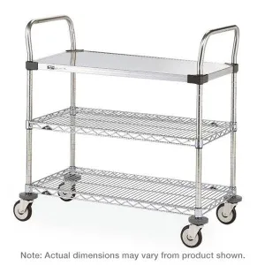 Metro - MW Series Utility Cart With Solid Stainless Steel and Chrome Wire Shelves