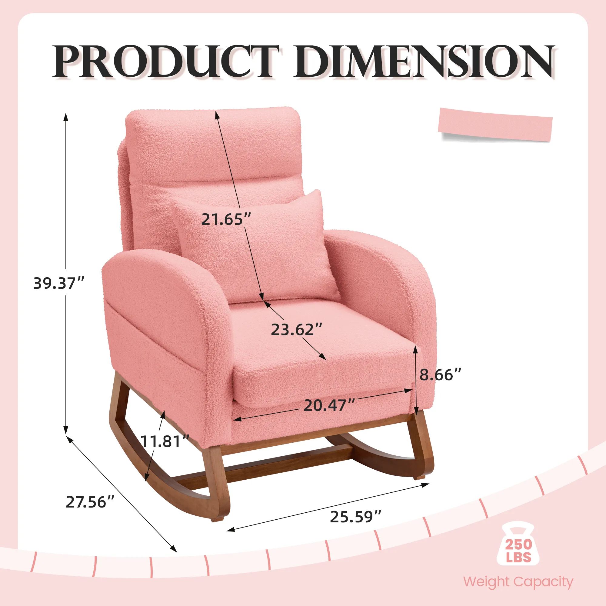 Modern Rocking Accent Chair with Blanket & Lumber Pillow, High Back Glider Chair Nursery Chair with Dual Side Pockets