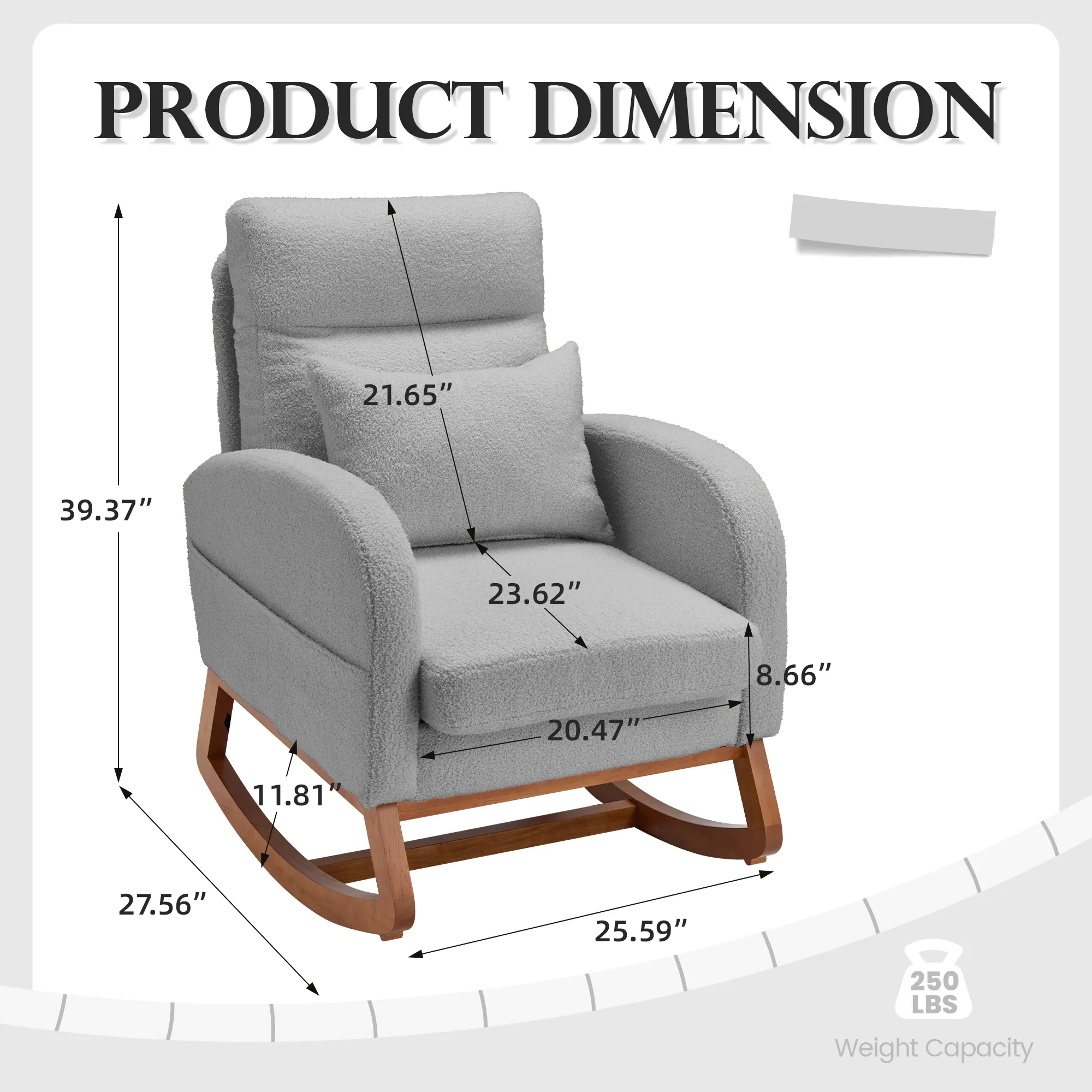 Modern Rocking Accent Chair with Blanket & Lumber Pillow, High Back Glider Chair Nursery Chair with Dual Side Pockets