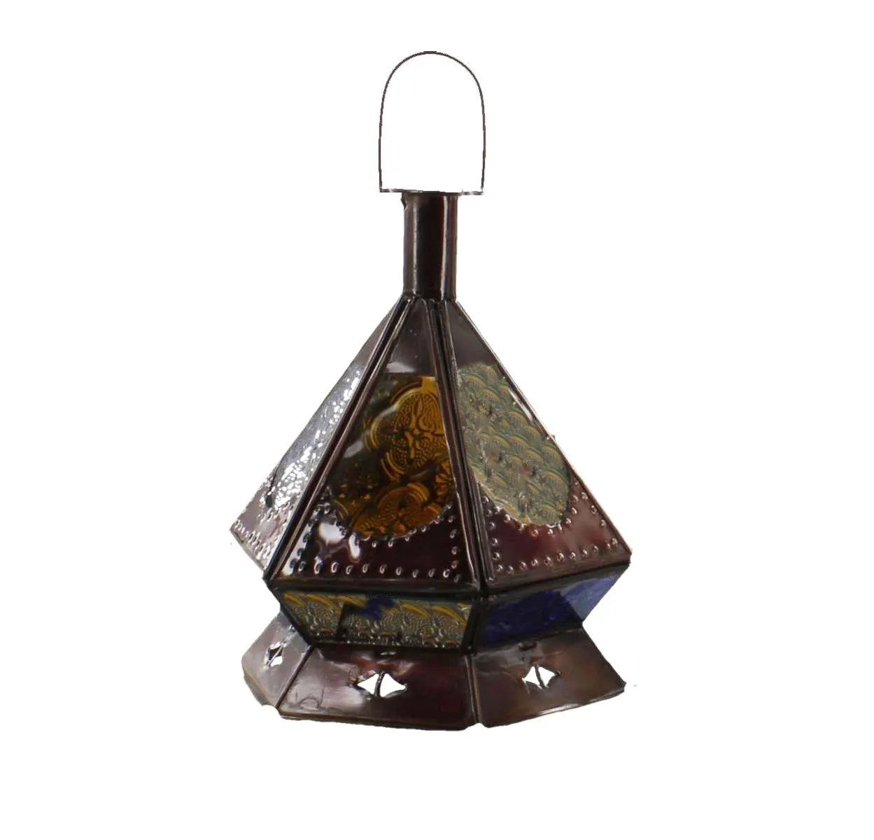 Moroccan Lamp Hex Base Multi-Colour Glass