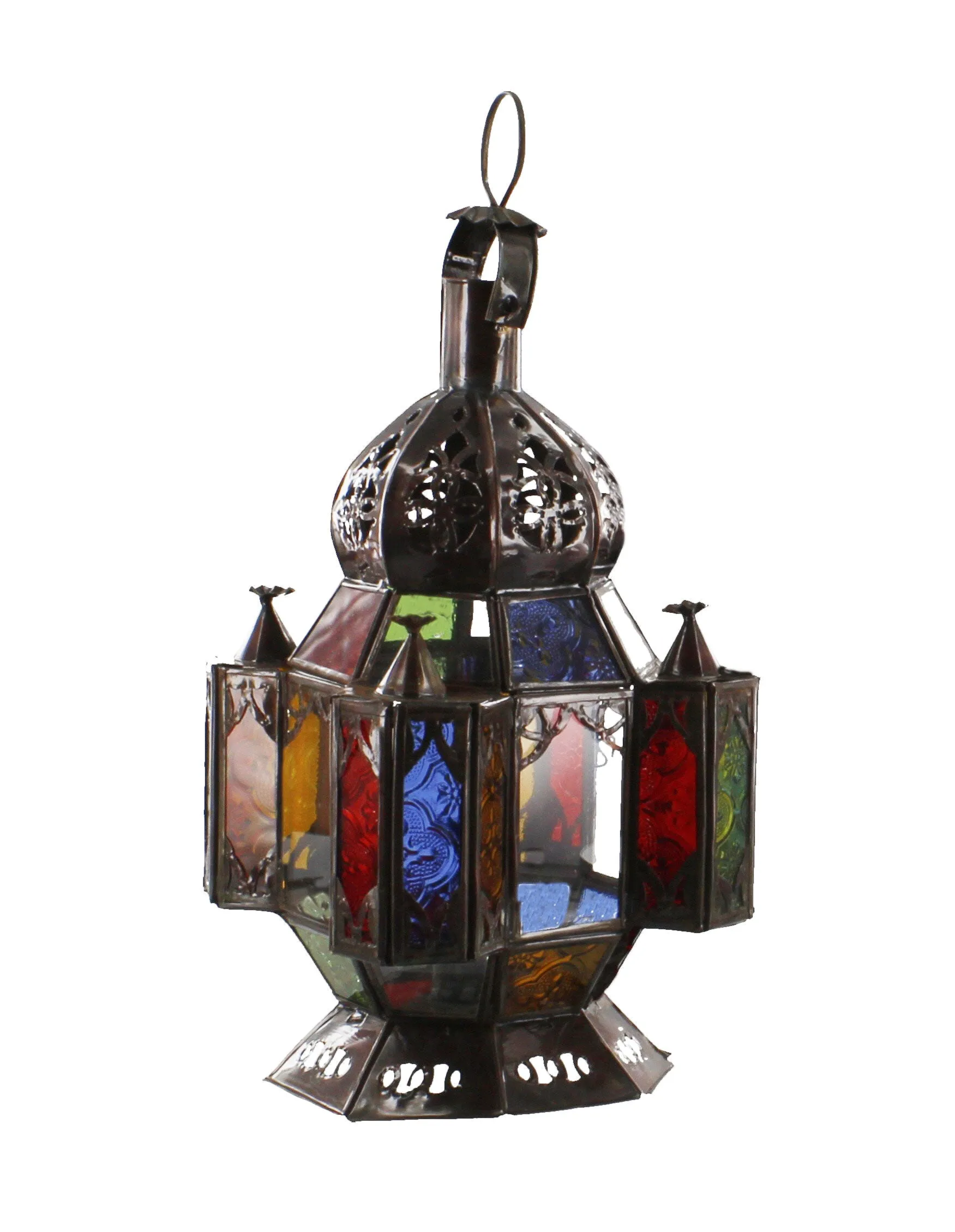 Moroccan Lamp Multi-Colour Glass with Pyramids