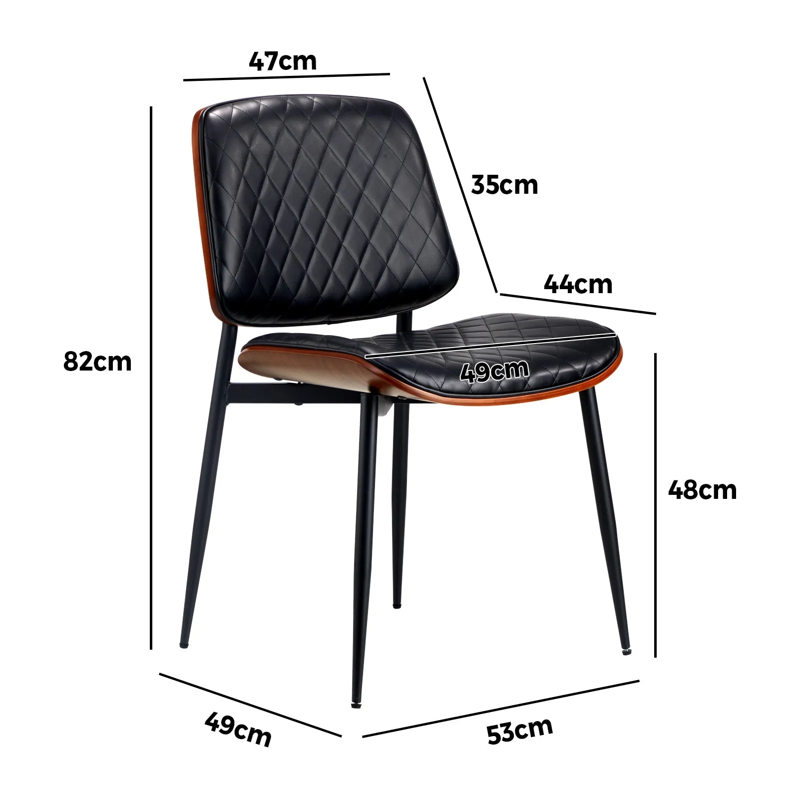 Oikiture 4x Dining Chairs Retro Faux Leather Solid Beech Wood Metal Legs Black