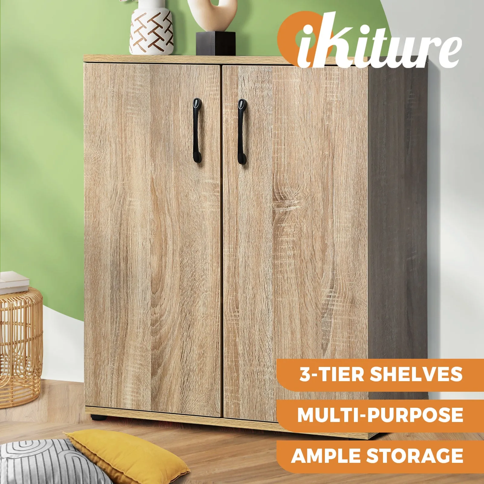 Oikiture Storage Cabinet Bathroom Cabinet Freestanding Cupboard Organiser Wooden