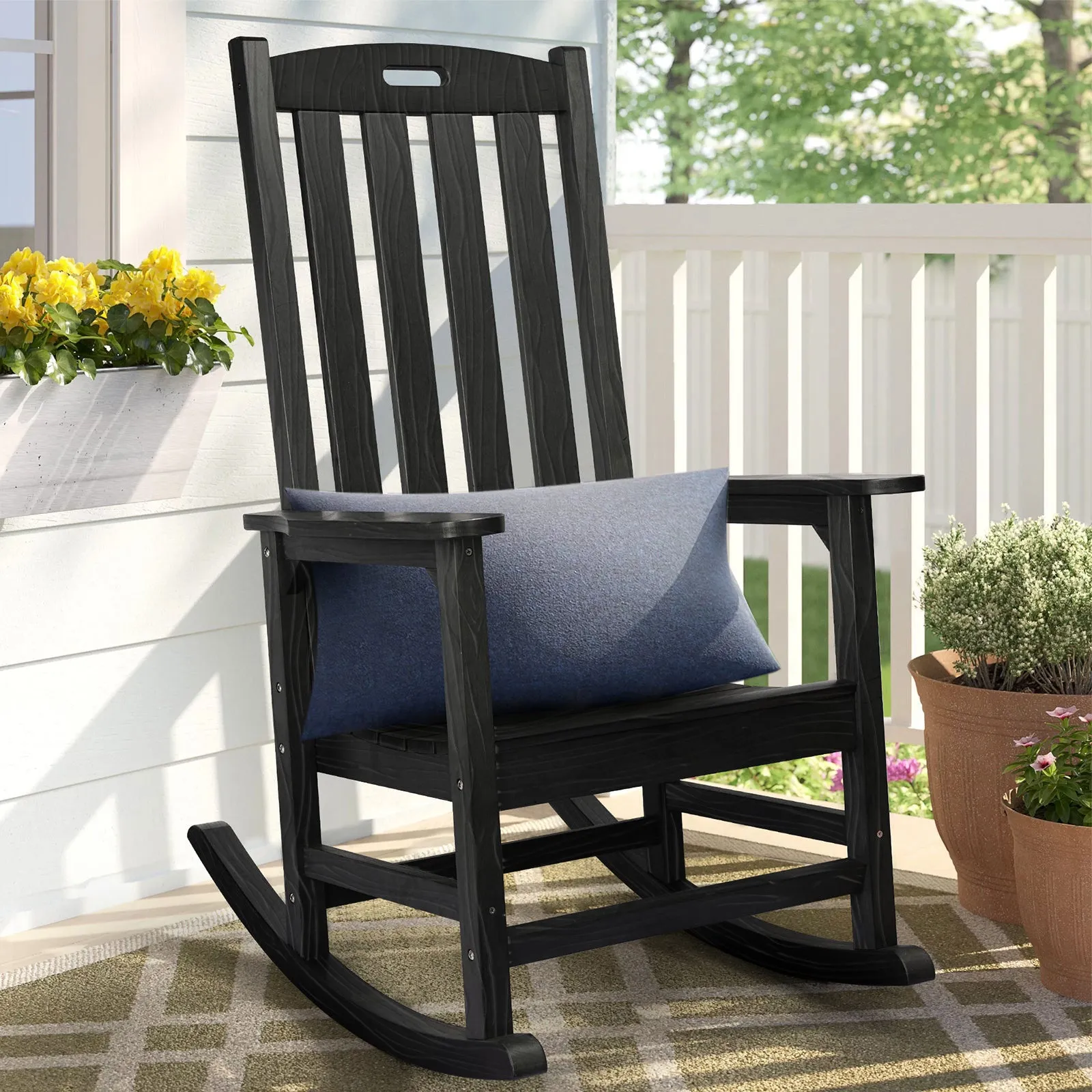 Oversized Outdoor Rocking Chair, Poly Lumber Rocker Chair, Black