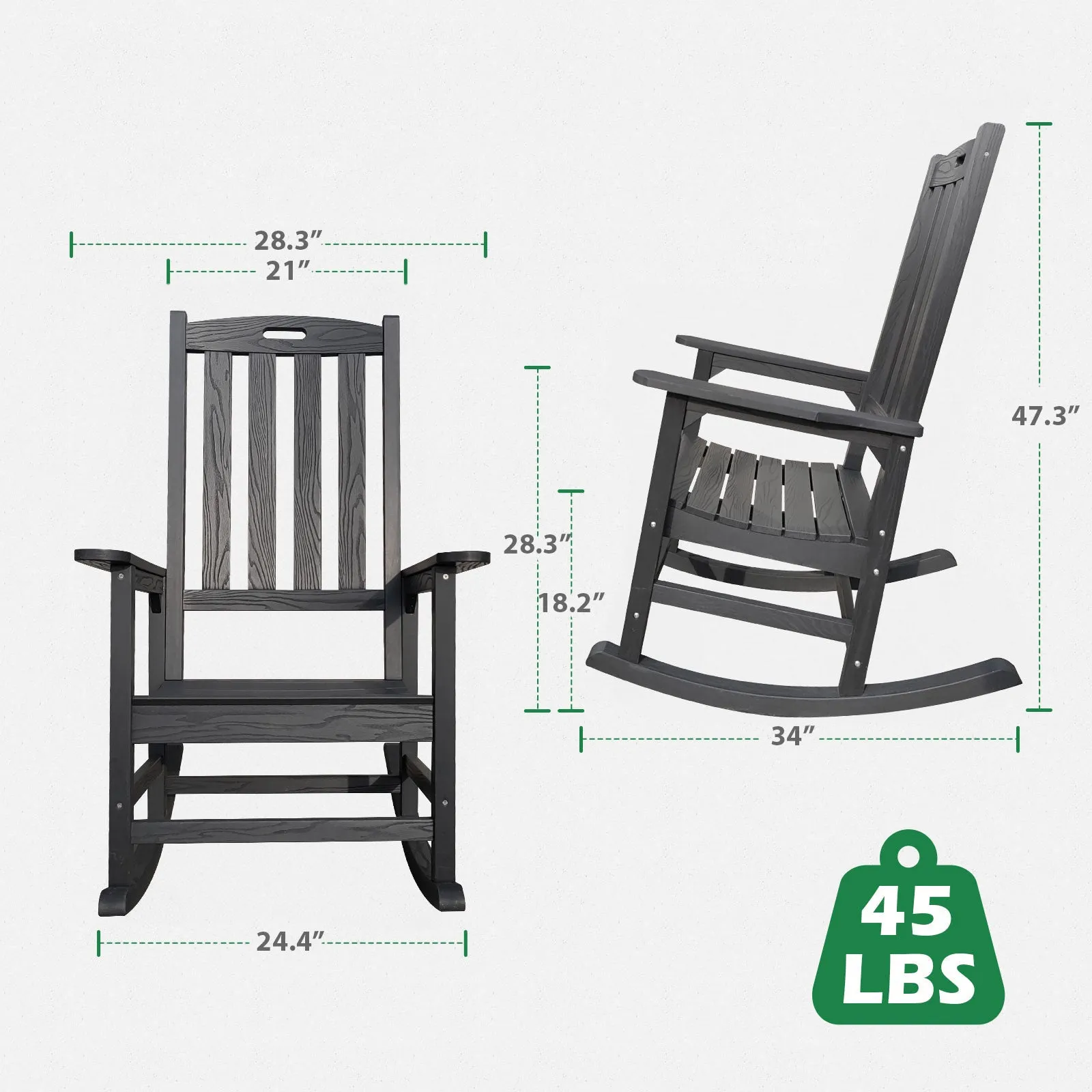 Oversized Outdoor Rocking Chair, Poly Lumber Rocker Chair, Black