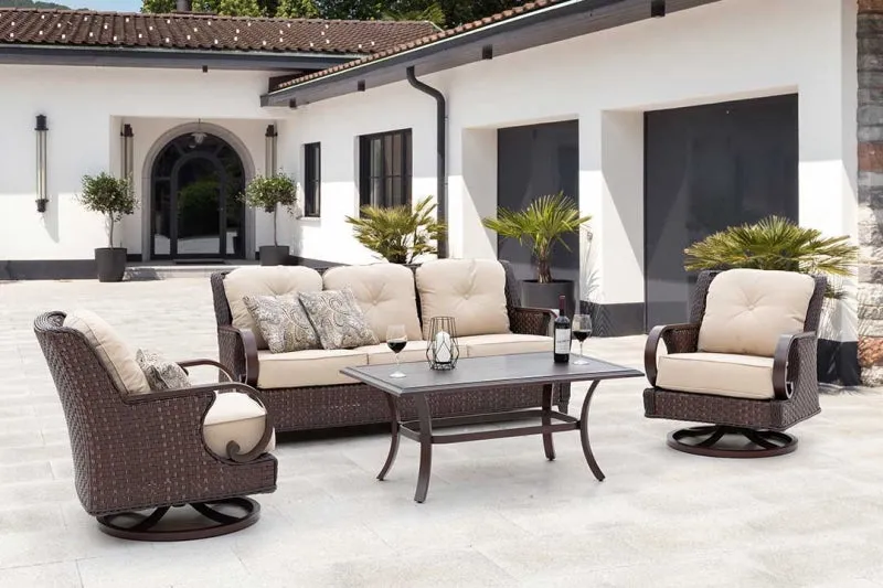 Patio Time Brooks 4-Piece Wicker Sofa Set with Swivel Rocking Chairs