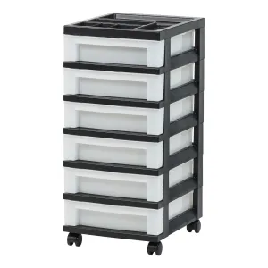 Plastic Storage-6 Drawer, Organizer-Cart, Black/Pearl