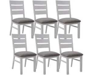 Plumeria Dining Chair Set of 6 Solid Acacia Wood Dining Furniture - White Brush