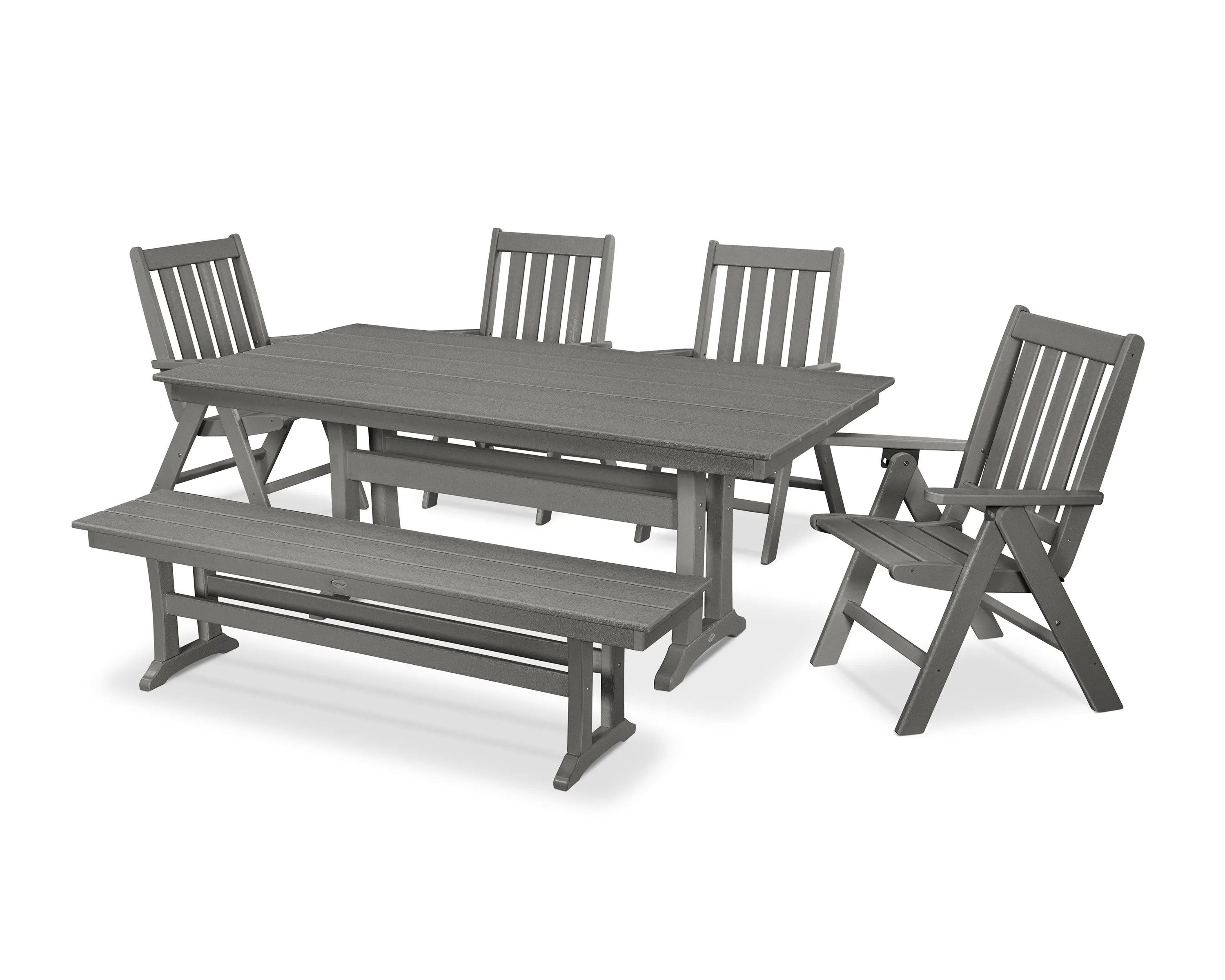 POLYWOOD® Vineyard 6-Piece Farmhouse Folding Dining Set with Bench