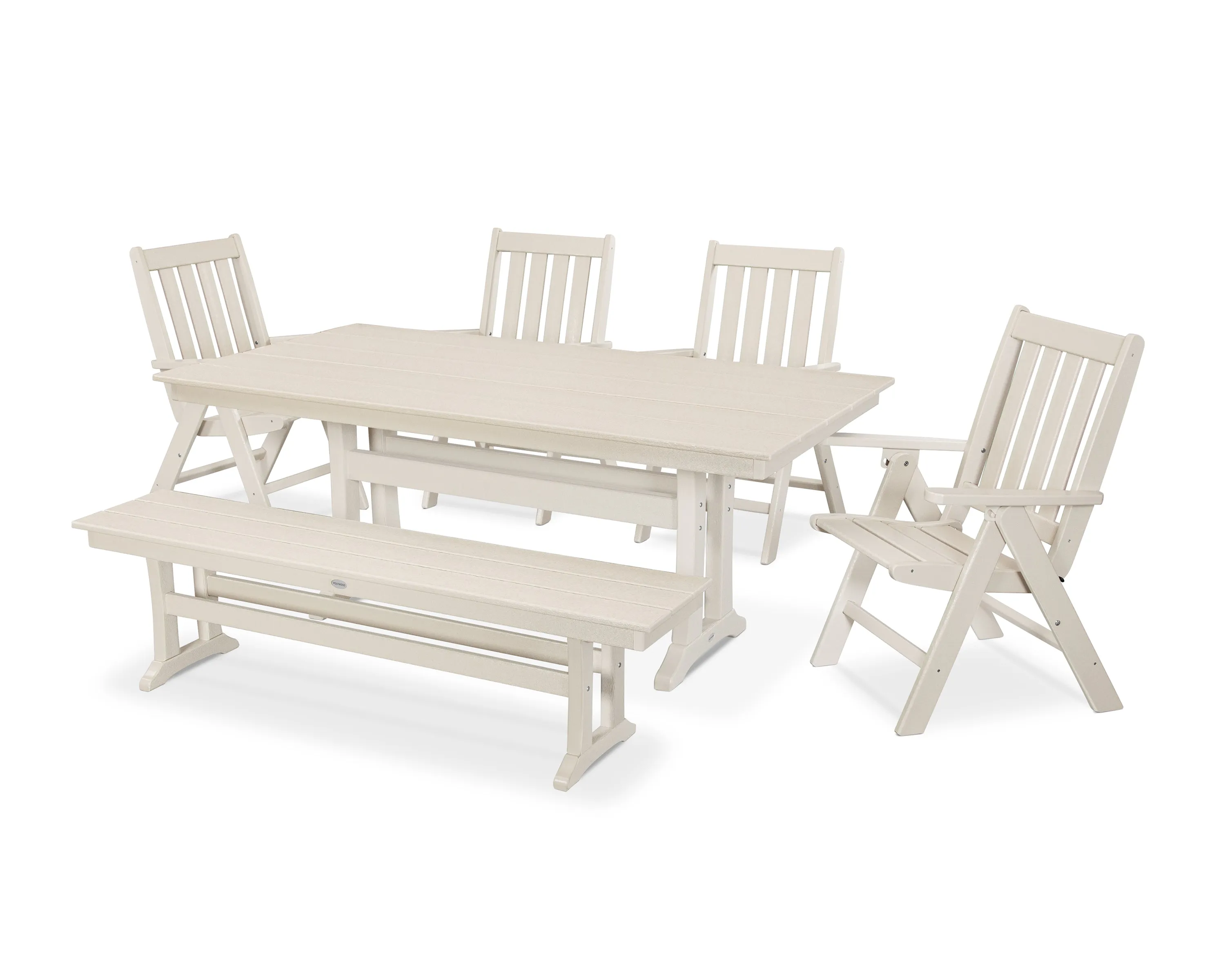 POLYWOOD® Vineyard 6-Piece Farmhouse Folding Dining Set with Bench