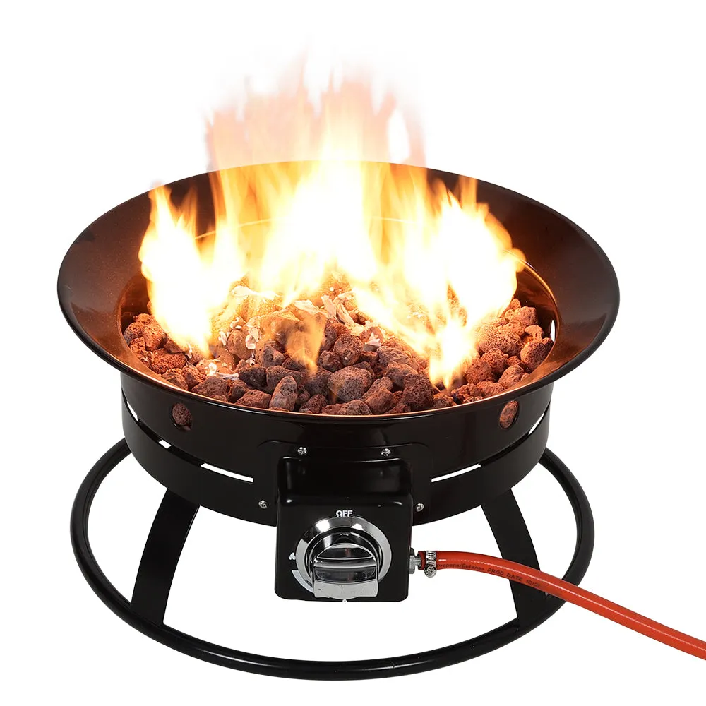 Portable Gas Fire Pit Black Metal Gas Burner with Volcanic Rocks