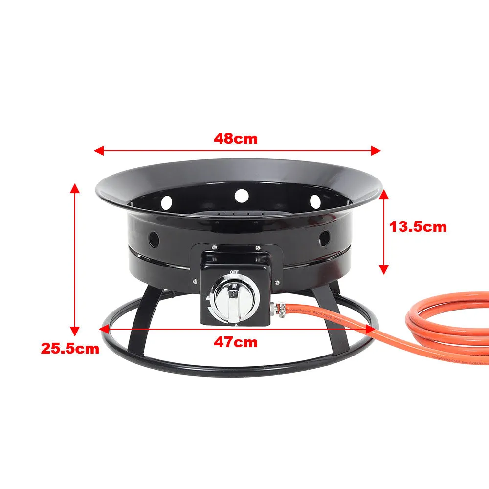 Portable Gas Fire Pit Black Metal Gas Burner with Volcanic Rocks