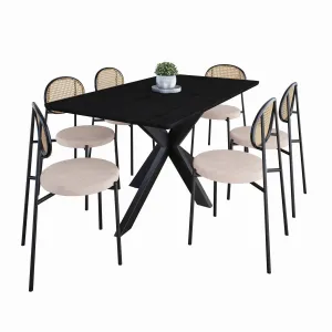 Ravenna 69" Rectangular Wood Dining Table with 6 Euston Wicker Dining Chairs