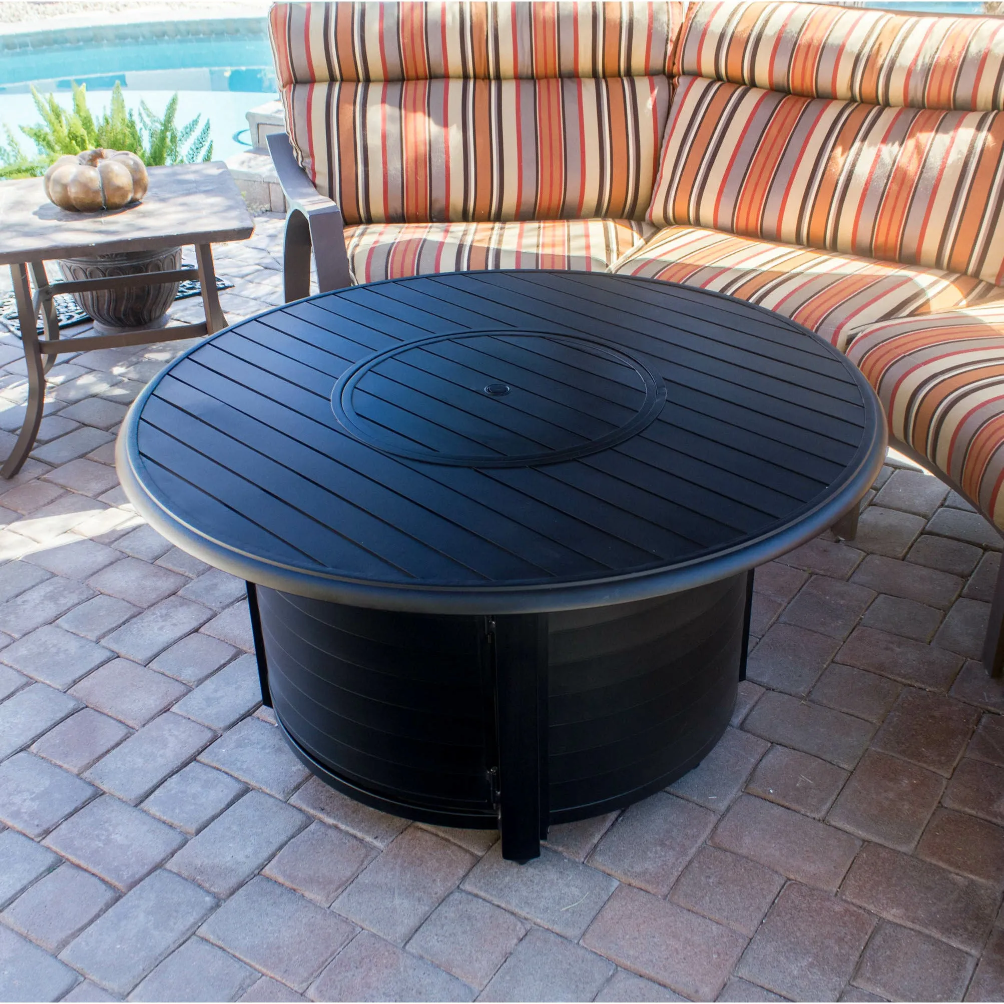 Round Slatted Cast Aluminum Fire Pit