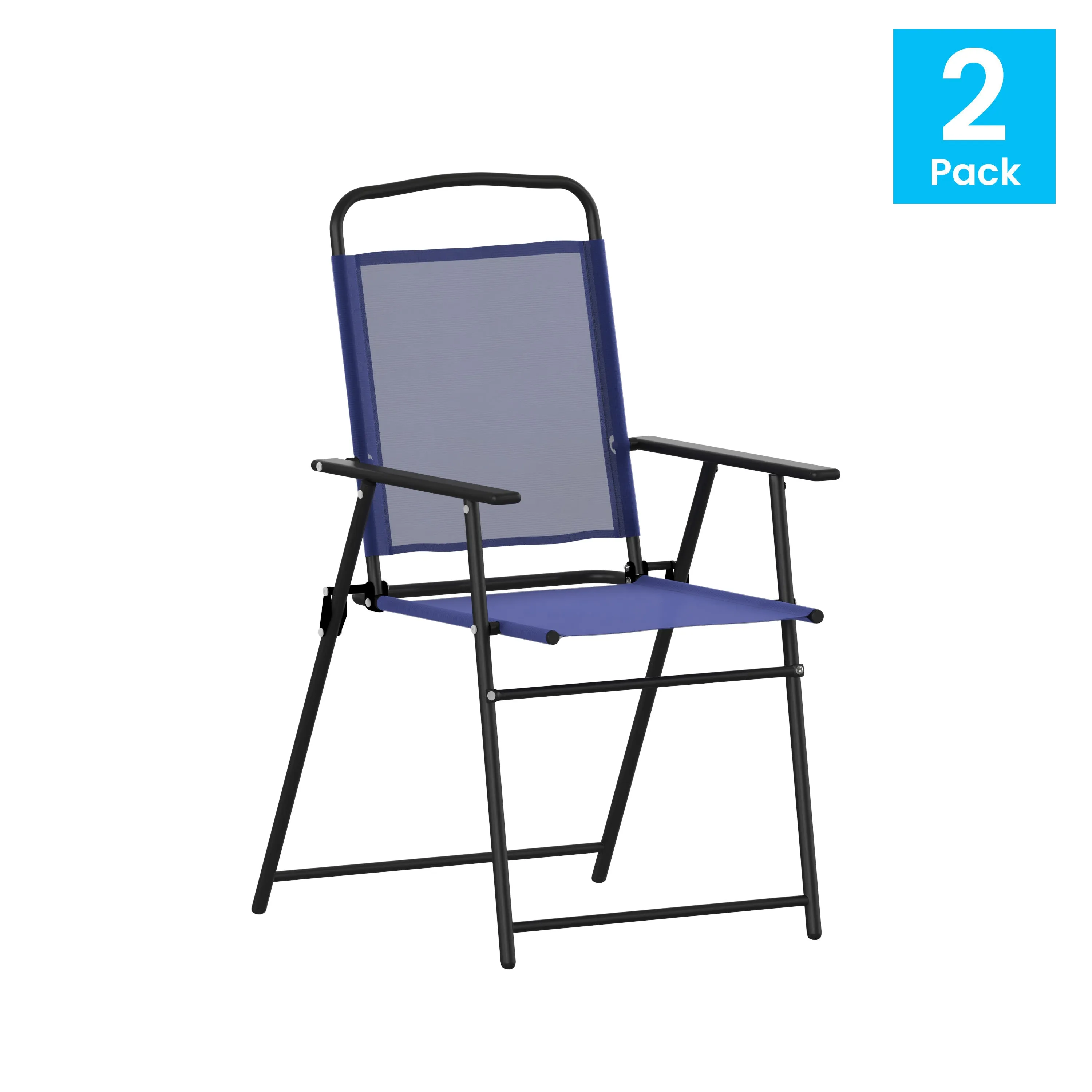 Set of 2 Mystic Folding Patio Sling Chairs, Outdoor Textilene Lawn Chairs with Armrests