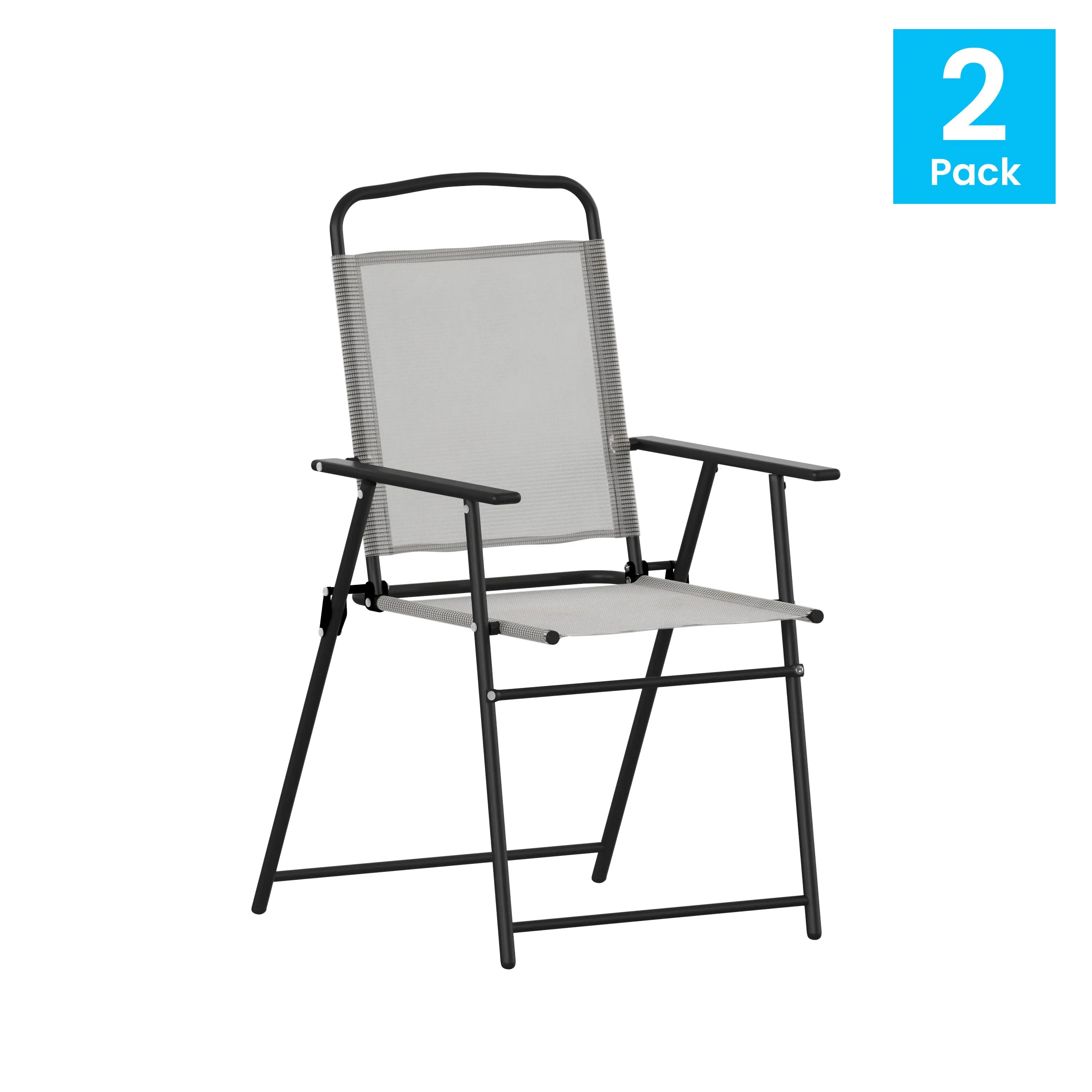 Set of 2 Mystic Folding Patio Sling Chairs, Outdoor Textilene Lawn Chairs with Armrests