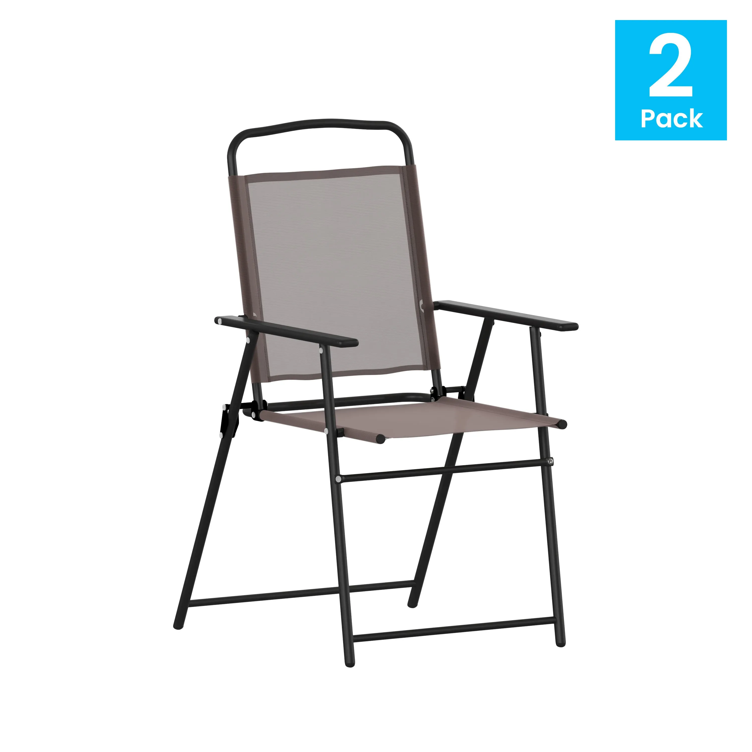 Set of 2 Mystic Folding Patio Sling Chairs, Outdoor Textilene Lawn Chairs with Armrests