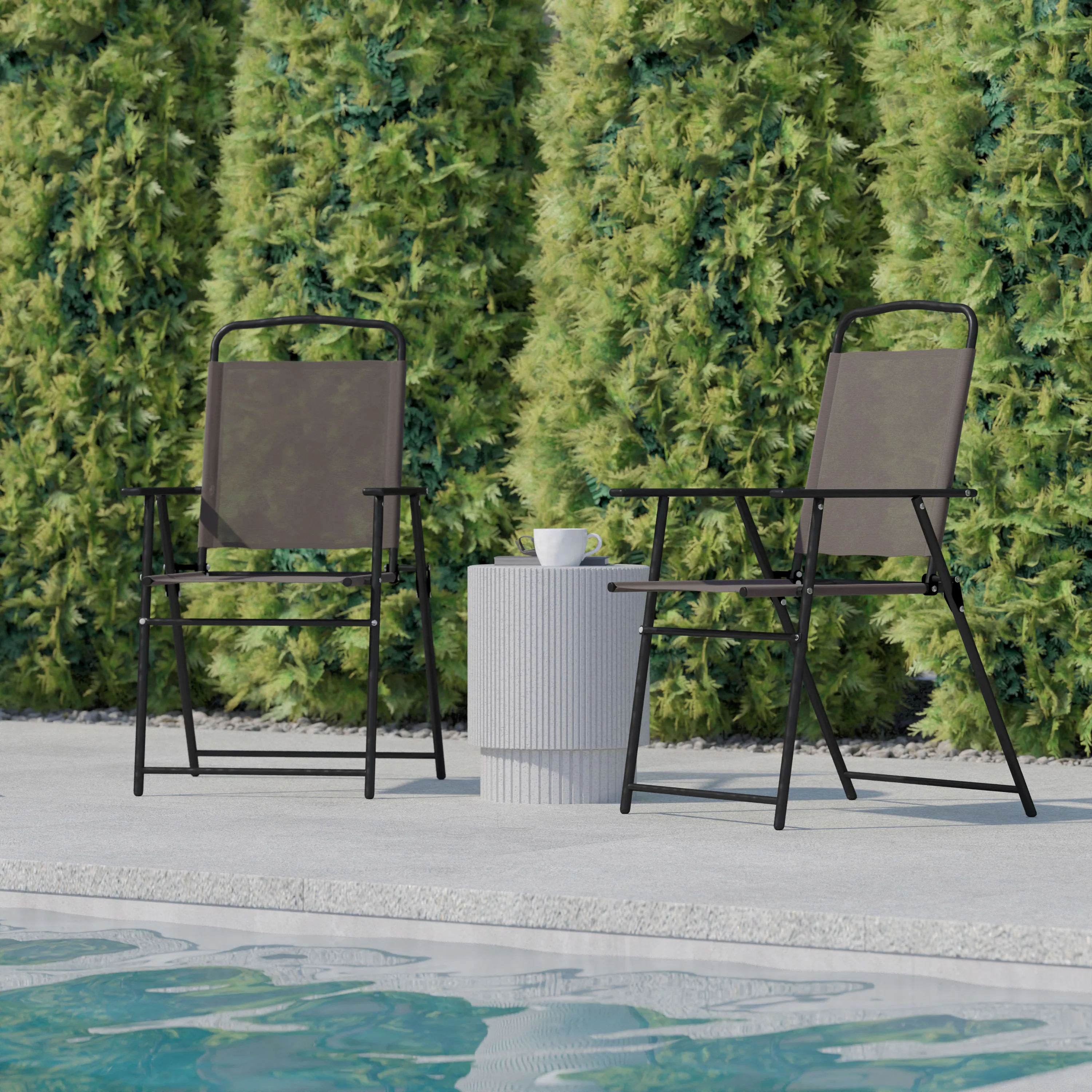 Set of 2 Mystic Folding Patio Sling Chairs, Outdoor Textilene Lawn Chairs with Armrests