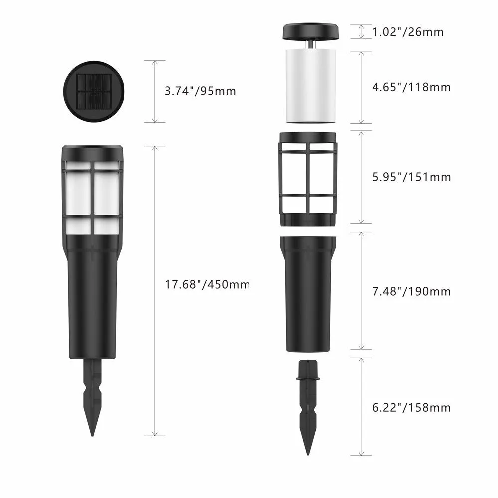 Solar Pathway Lights Outdoor, with Flickering Flame and RGB Color Changing, LED Solar Outdoor Lights for Yard, Garden, Pathway, Lawn - IP65 Waterproof