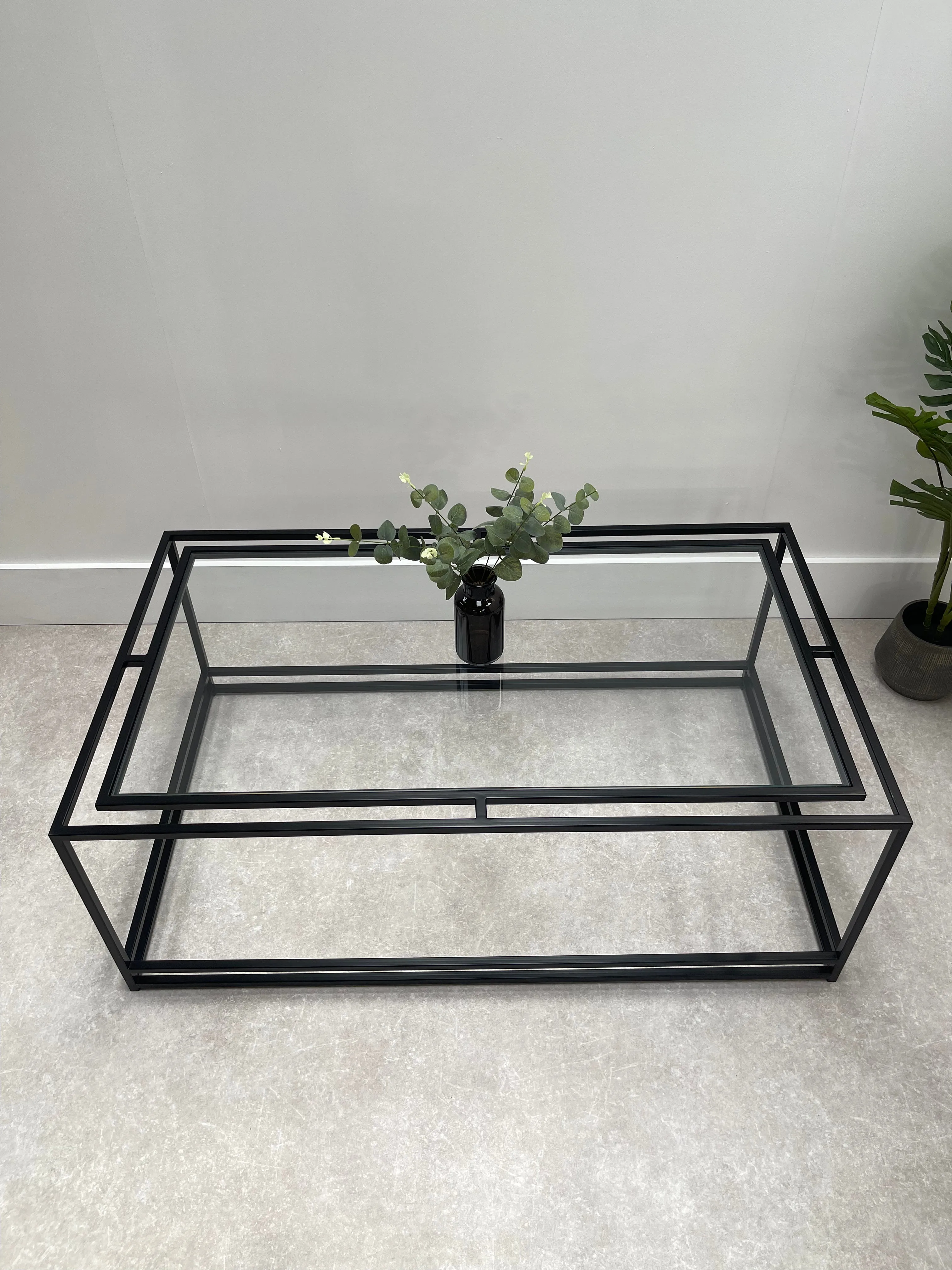 Thea Glass Metal Coffee Table - Black