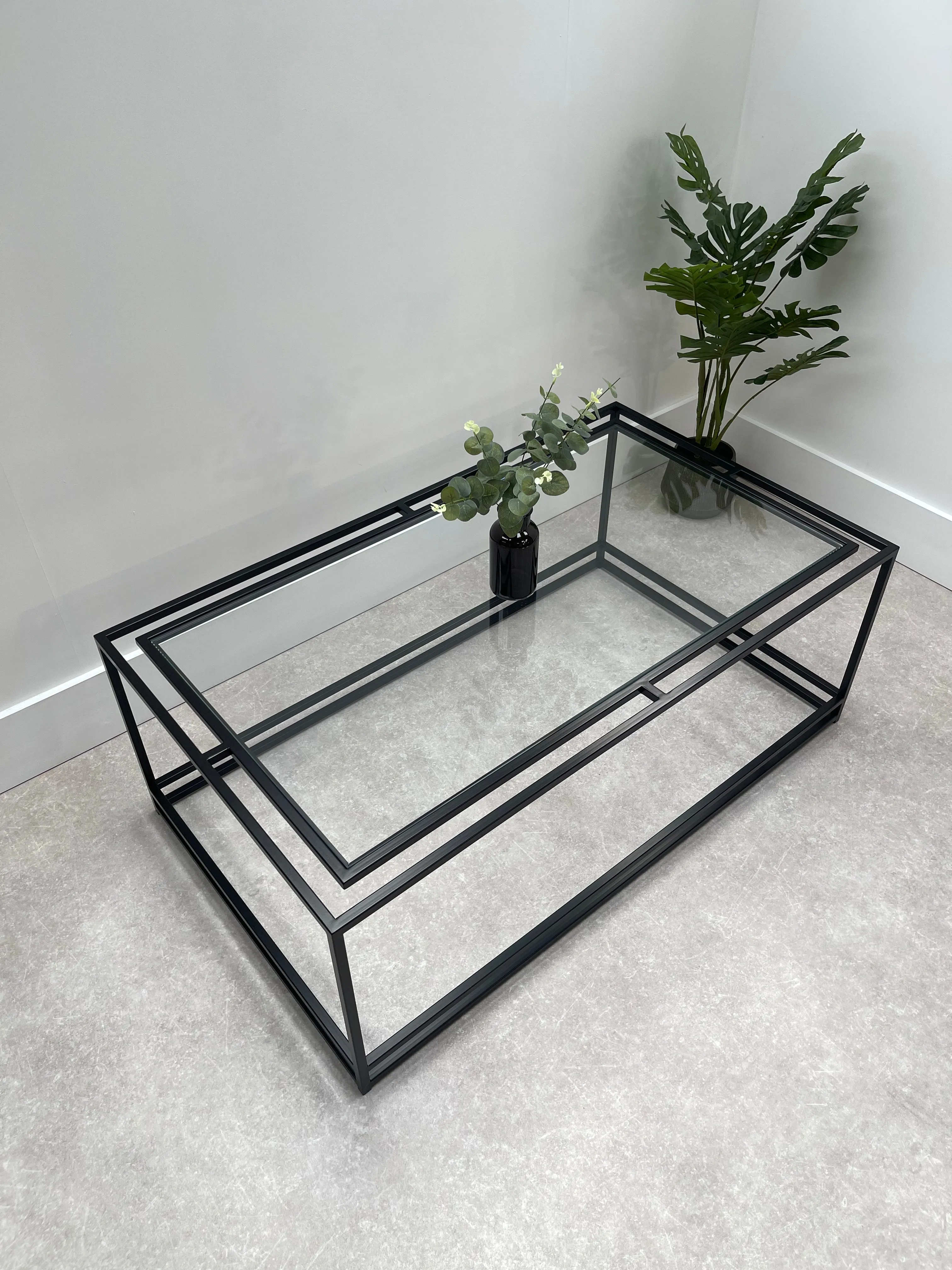 Thea Glass Metal Coffee Table - Black