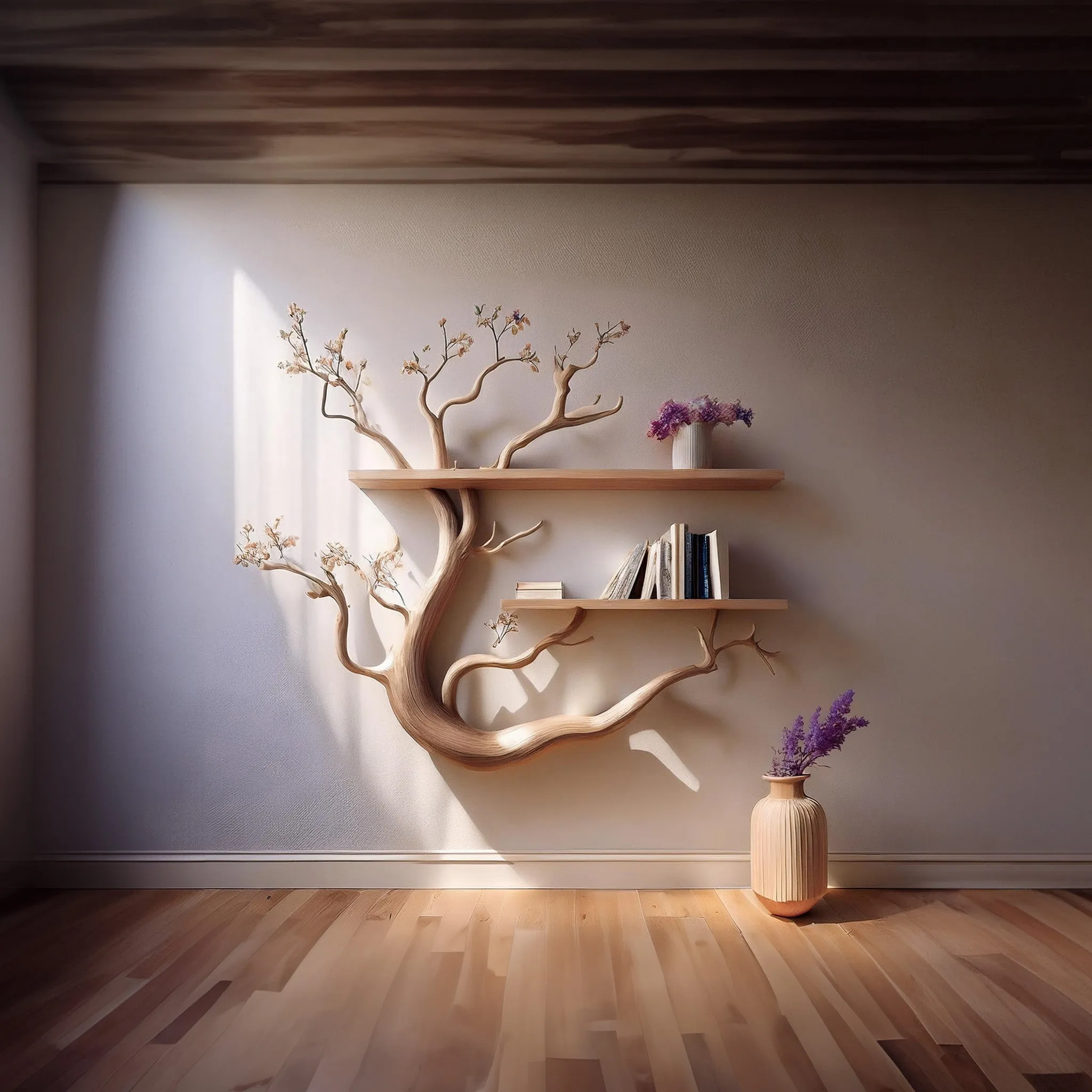 Tree branch floating corner shelf driftwood mini decoration