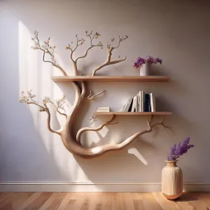 Tree branch floating corner shelf driftwood mini decoration