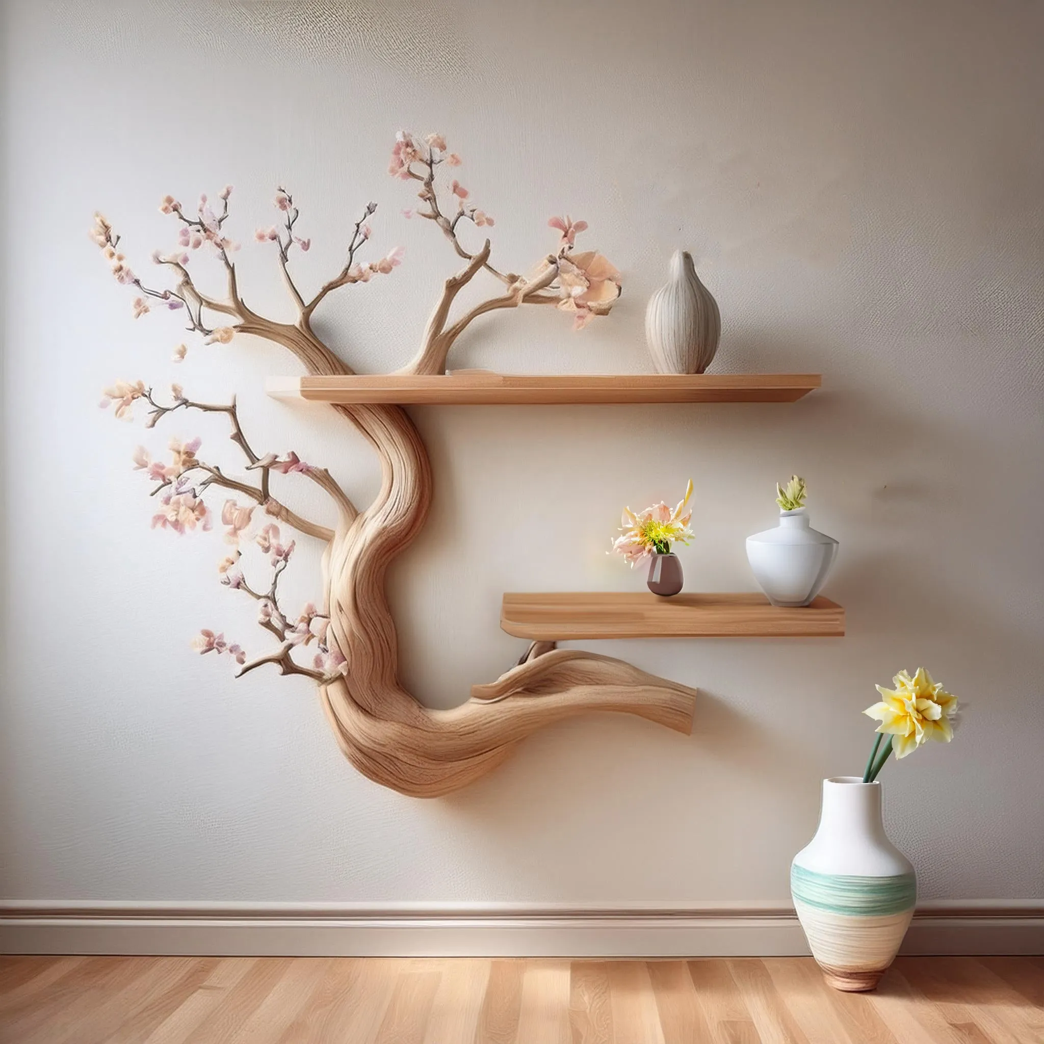 Tree branch floating corner shelf driftwood mini decoration