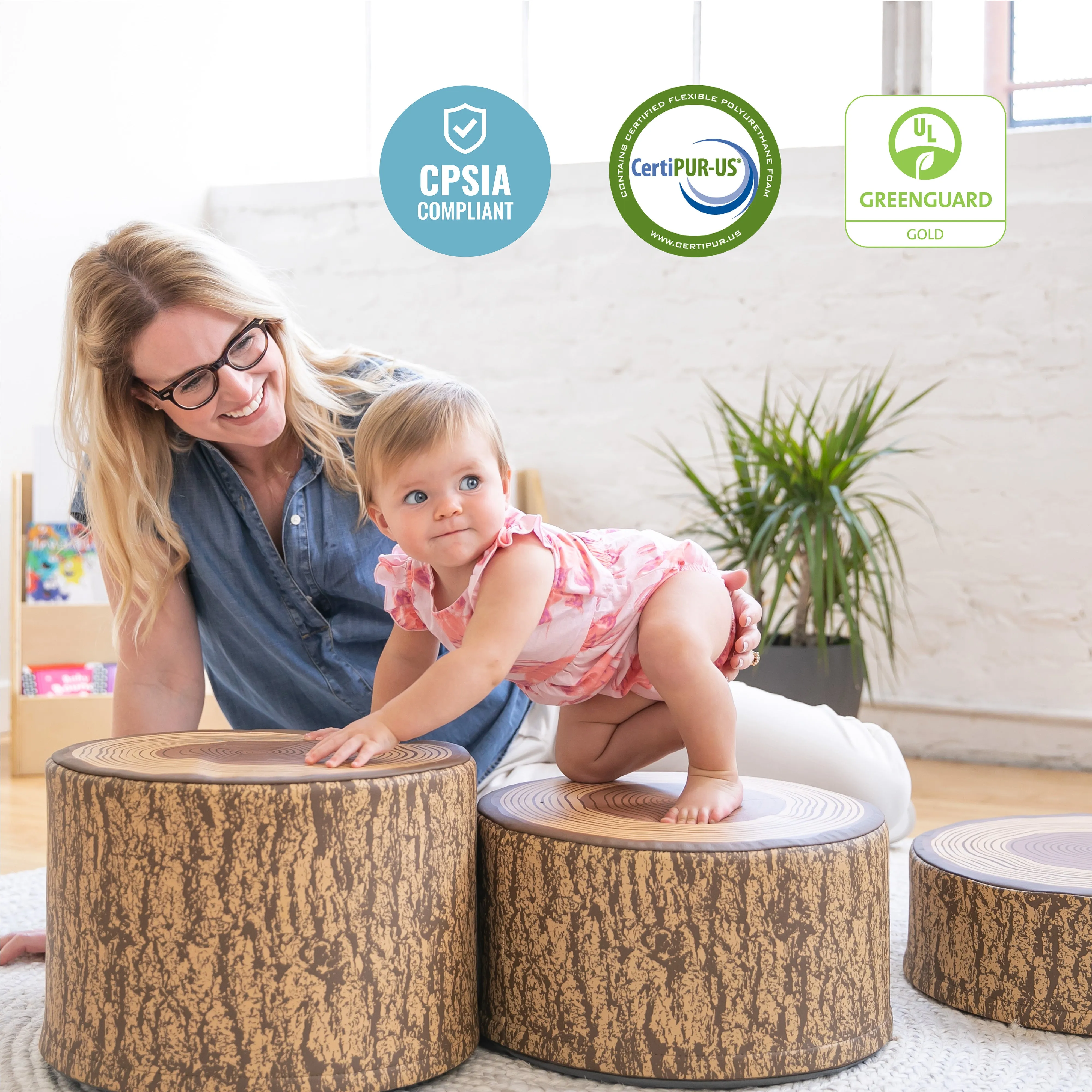 Tree Stump Stool Set, Flexible Seating, Chocolate, 3-Piece