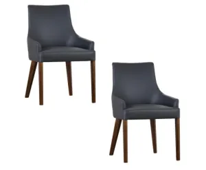 Tuberose Dining Chair Set of 2 PU Leather Solid Acacia Wood Furniture Dark Grey