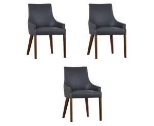 Tuberose Dining Chair Set of 3 PU Leather Solid Acacia Wood Furniture Dark Grey