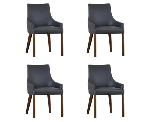 Tuberose Dining Chair Set of 4 PU Leather Solid Acacia Wood Furniture Dark Grey