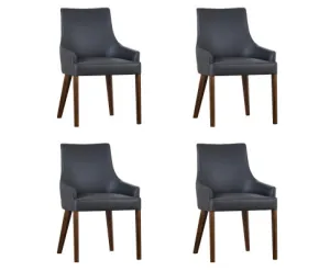 Tuberose Dining Chair Set of 4 PU Leather Solid Acacia Wood Furniture Dark Grey