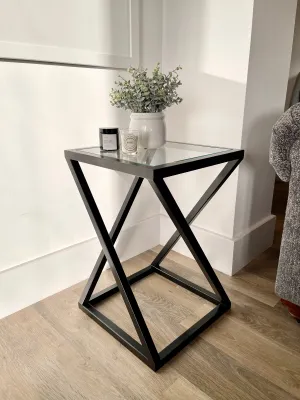 Twisted Glass Matte Black Side Table