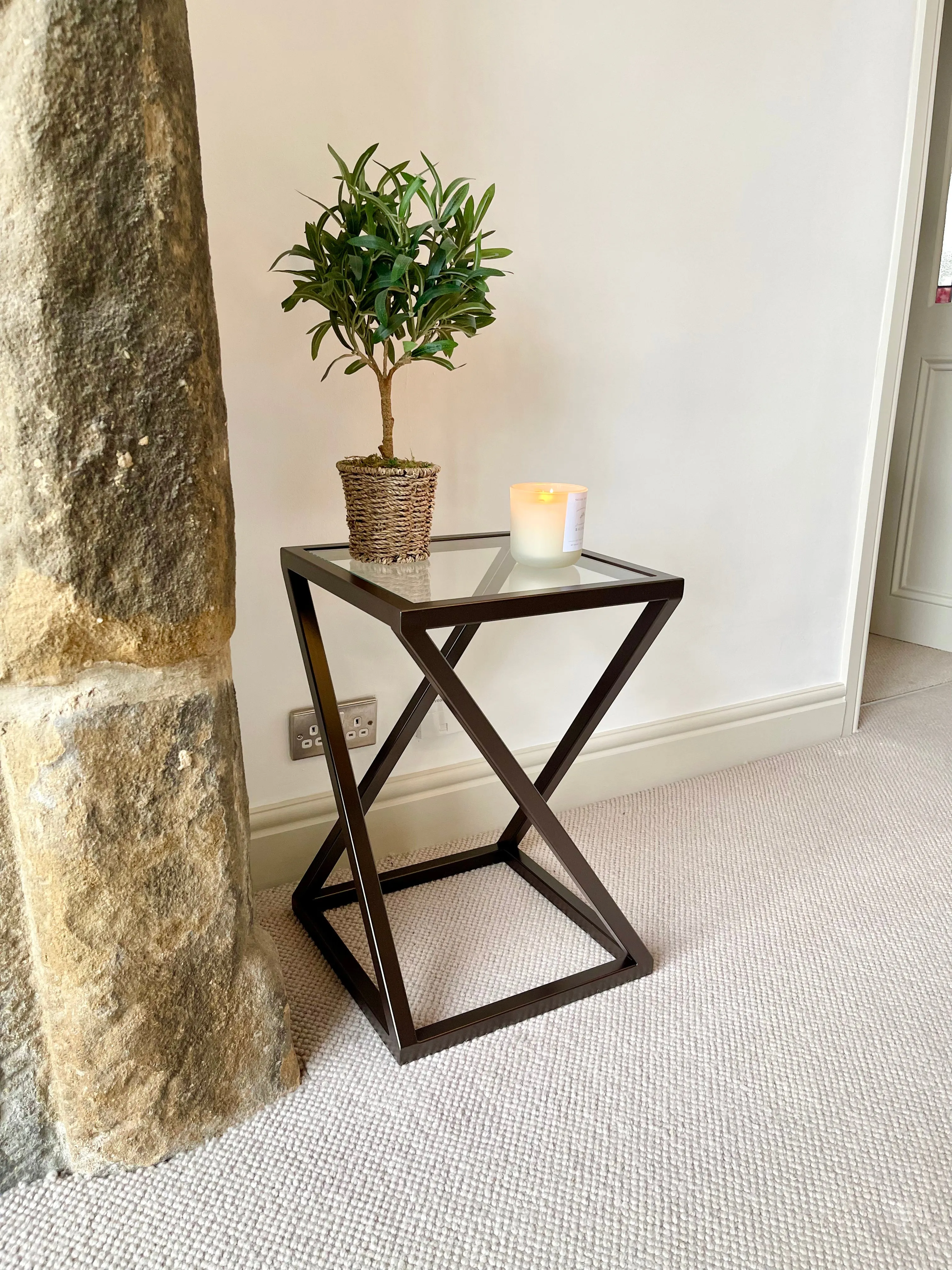 Twisted Glass Side End Table Dark Bronze