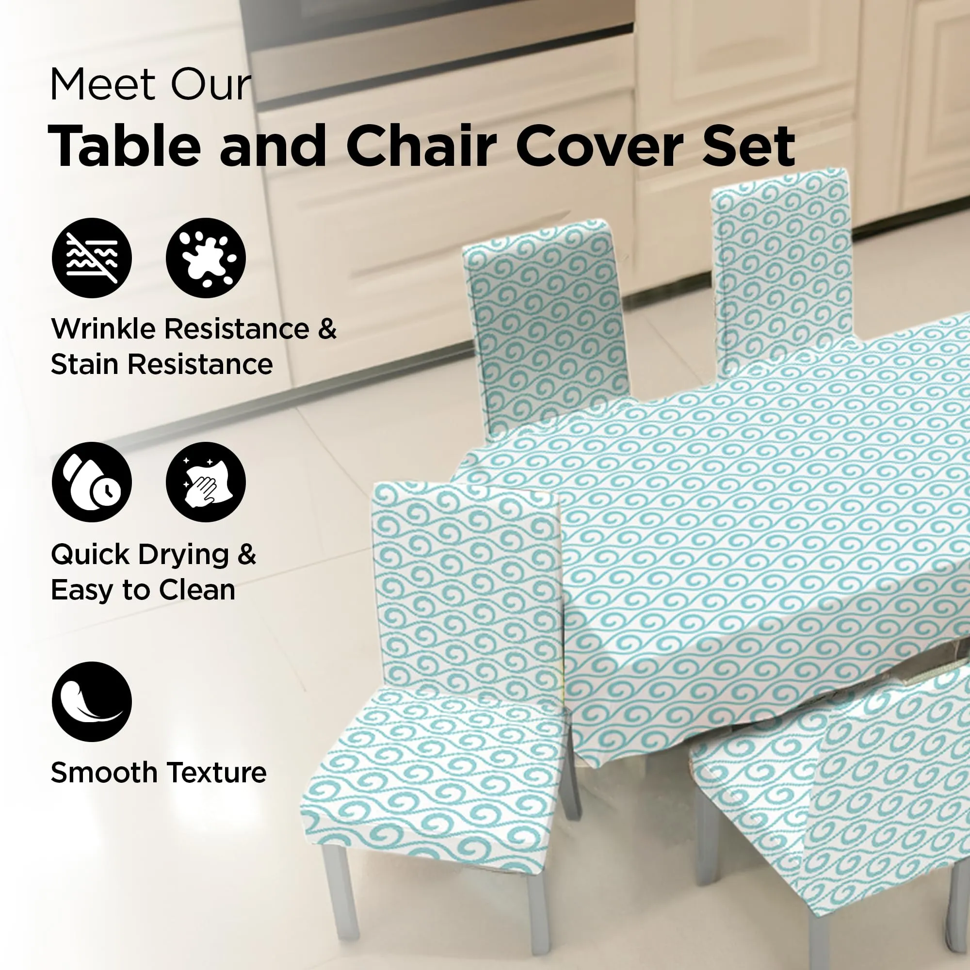 UMAI Dining Table Cloth | Dining Table Cover 6 Seater Cover Set | Water Proof Cloth Dust and Oil Repellent Washable | 6 Chairs 1 Table Cover| Light Blue