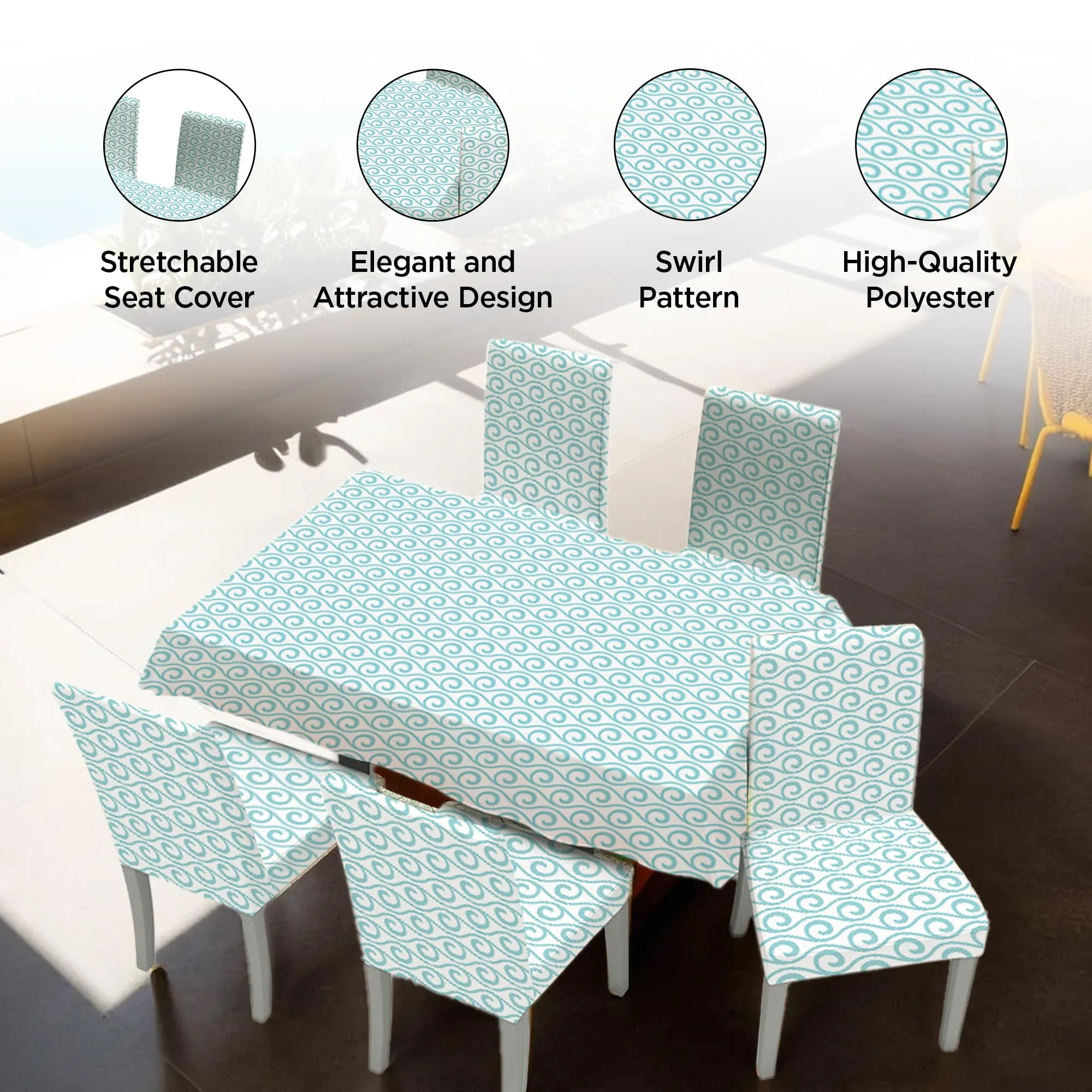 UMAI Dining Table Cloth | Dining Table Cover 6 Seater Cover Set | Water Proof Cloth Dust and Oil Repellent Washable | 6 Chairs 1 Table Cover| Light Blue