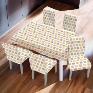 UMAI Dining Table Cloth | Dining Table Cover 6 Seater Cover Set | Water Proof Cloth Dust and Oil Repellent Washable | 6 Chairs 1 Table Cover| Trellis Pattern Grey & Yellow