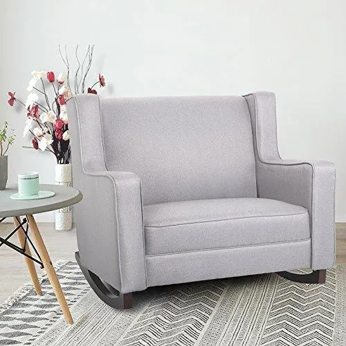 Upholstered Rocking Chair Padded Seat Fabric Rocker for Nursery, Comfortable Relax Glider, Grey