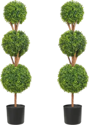 Vevor 48" Artificial Boxwood Topiaries 2-Pack with Planters 3-Ball Shape Faux Trees Indoor/Outdoor New