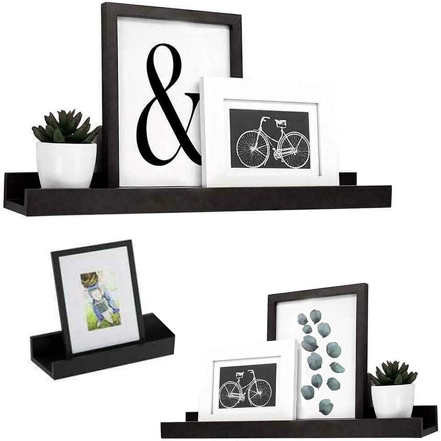 Wall Book Hanging Black Shelf Set of 3